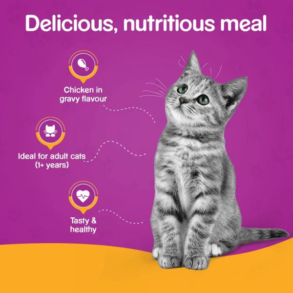 WHISKAS® Wet Cat Food for Adult Cats (1+Years), Chicken in Gravy Flavour, 12 Pouches (12 x 80g) - 3