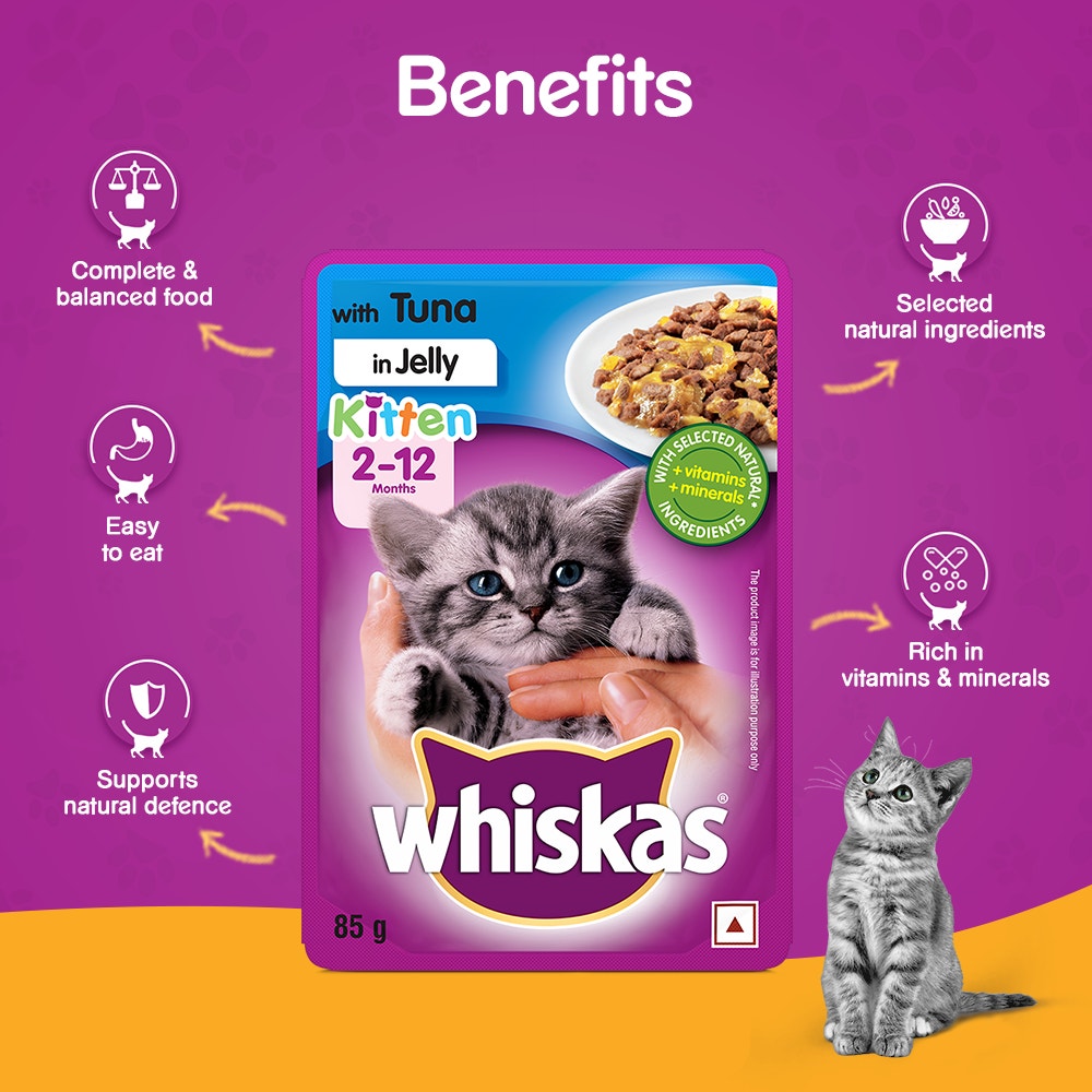 WHISKAS® Wet Food for Kittens (2-12 Months), Tuna in Jelly Flavour, 12 pouches (12 x 80g) - 2