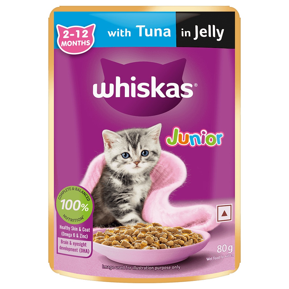 WHISKAS® Wet Food for Kittens (2-12 Months), Tuna in Jelly Flavour, 12 pouches (12 x 80g) - 1
