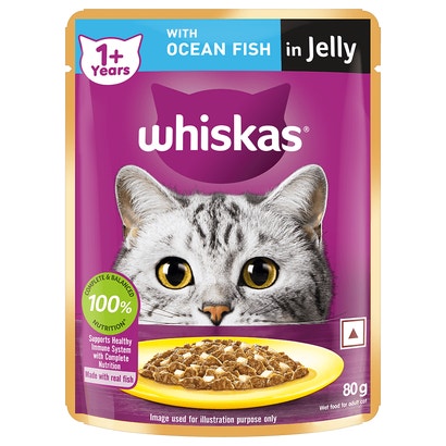 WHISKAS® Wet Cat Food for Adult Cats (1+Years), Ocean Fish, 12 Pouches (12 x 80g)